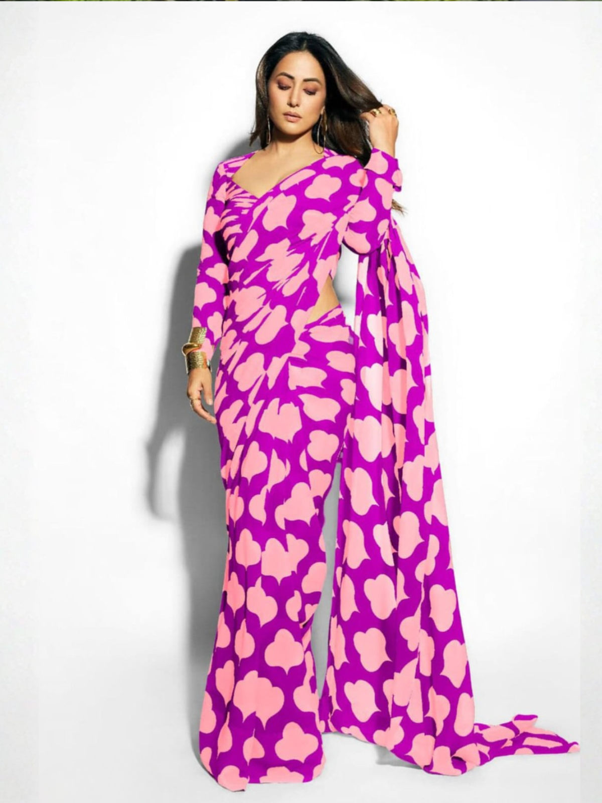 Stylish Pink & Purple Printed Saree