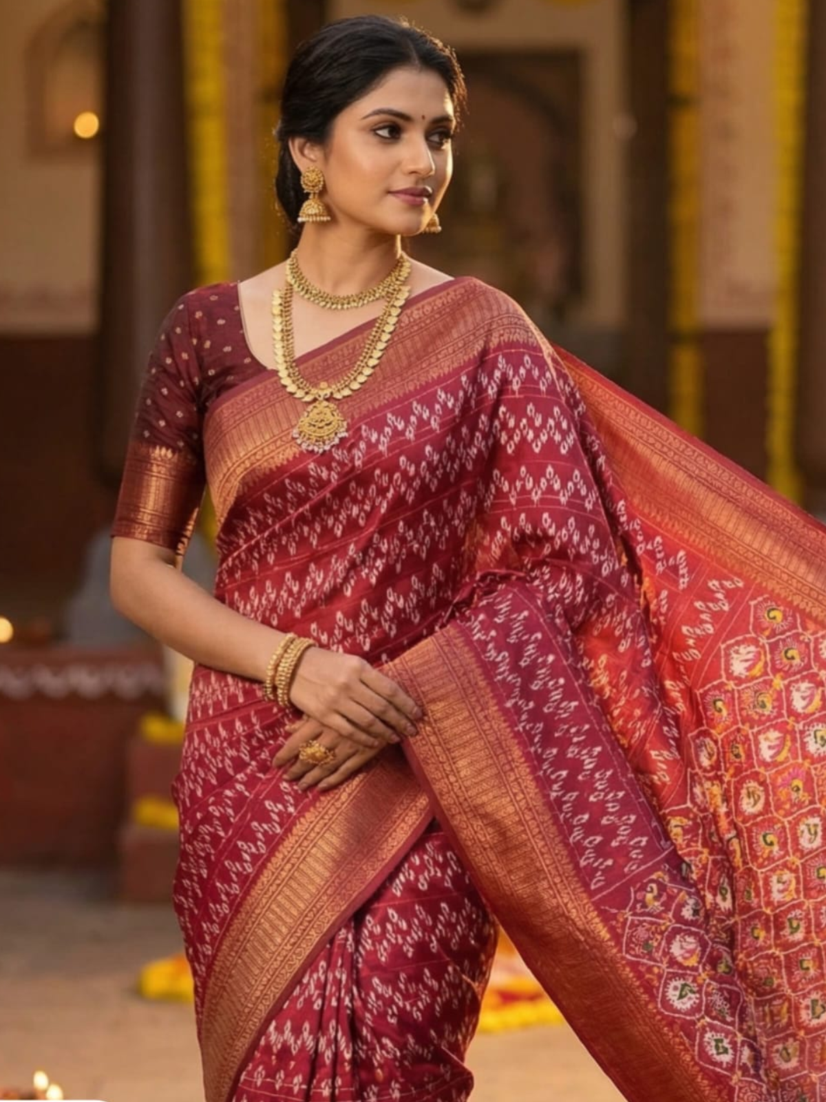 Classic Red Silk Saree with Golden Border
