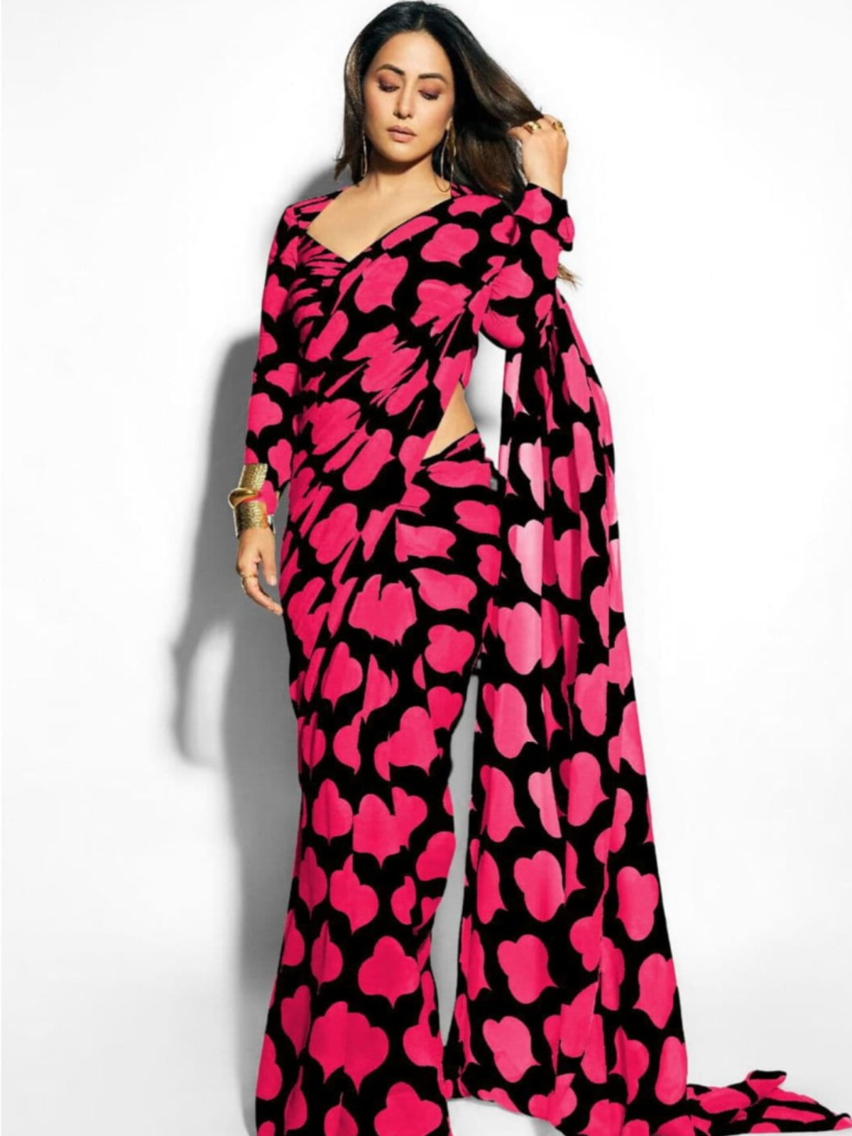 Black & Pink Designer Printed Saree