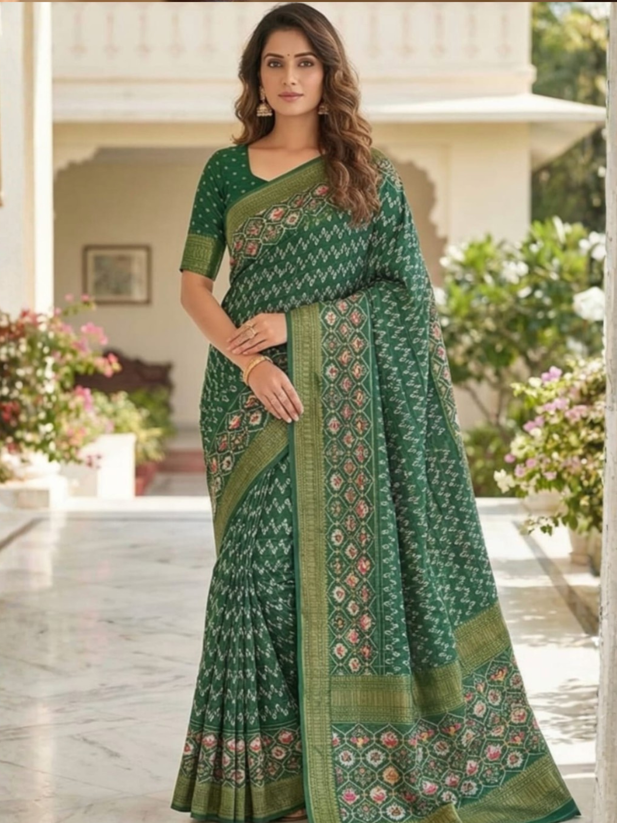 Elegant Green Traditional Silk Saree with Rich Border