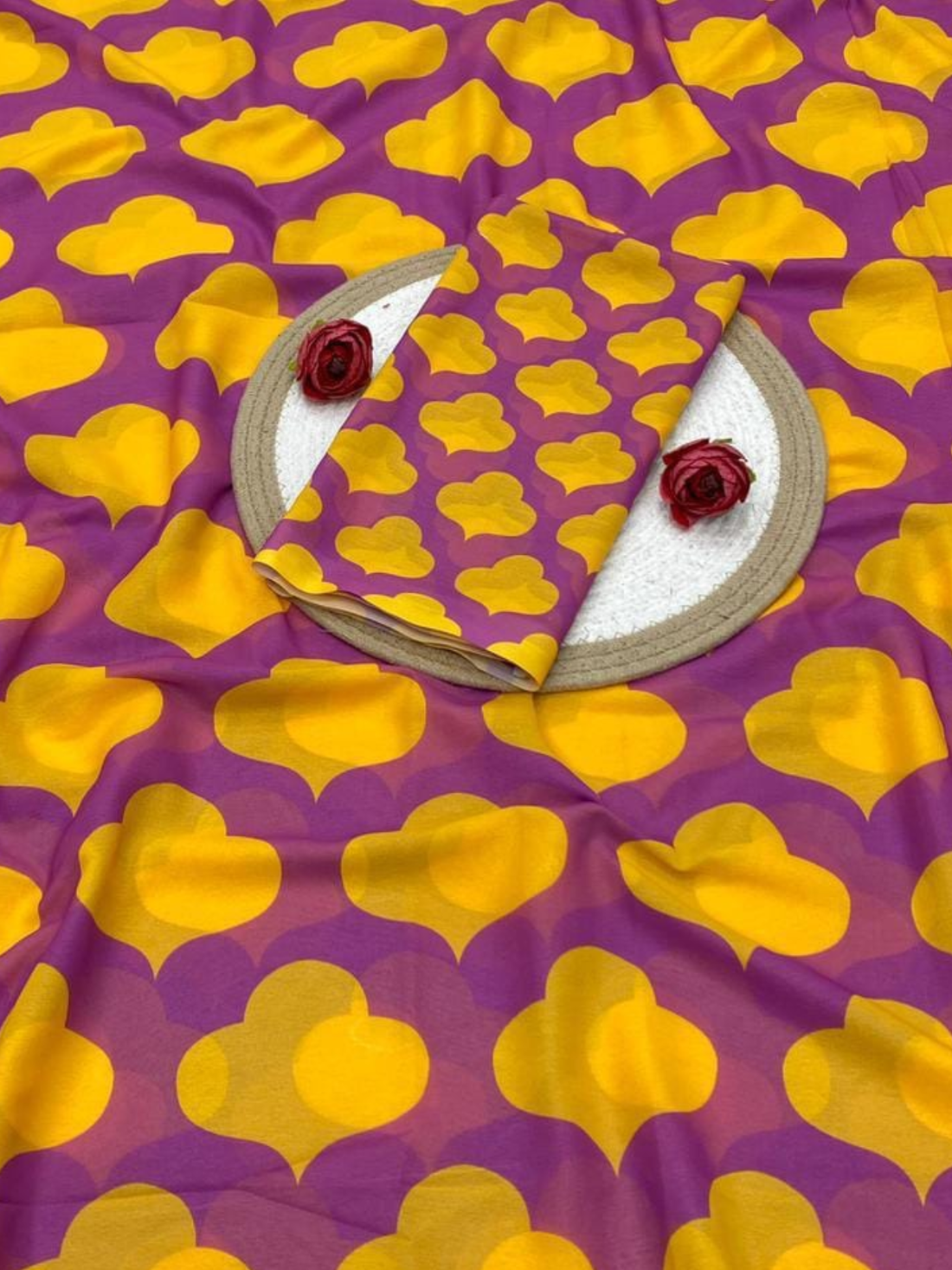 Vibrant Purple & Yellow Printed Saree