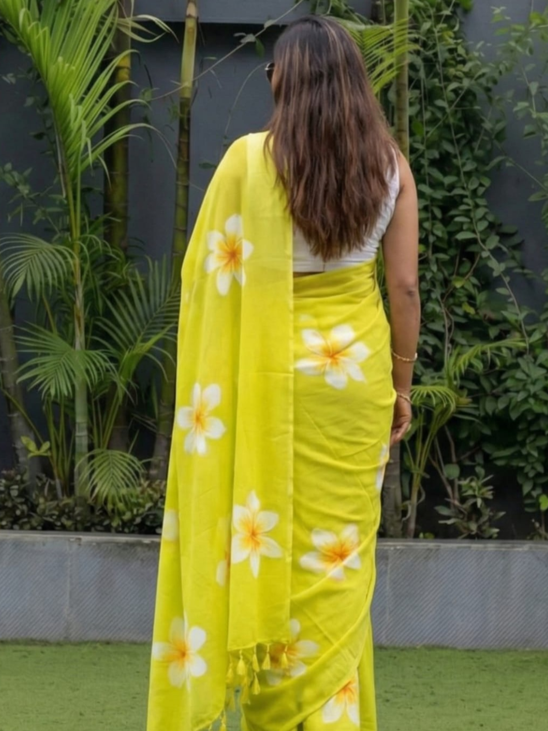 Bright Yellow Floral Printed Saree