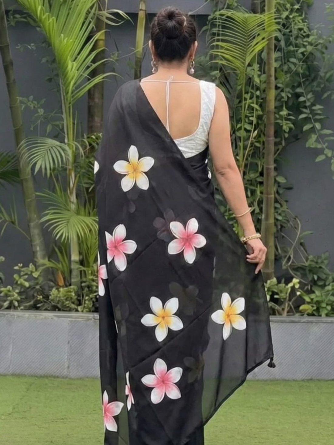 Classic Black Floral Printed Saree