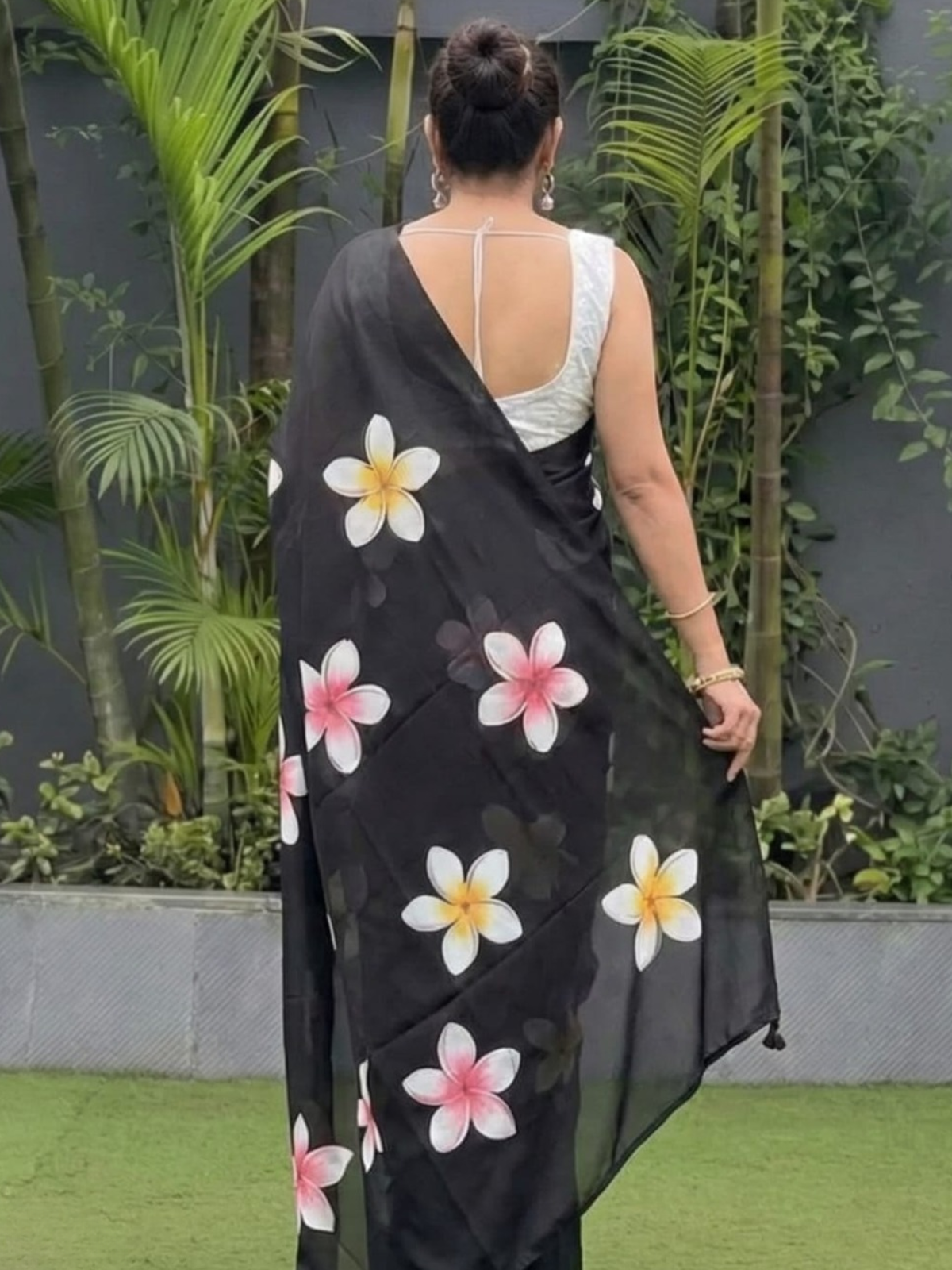 Classic Black Floral Printed Saree