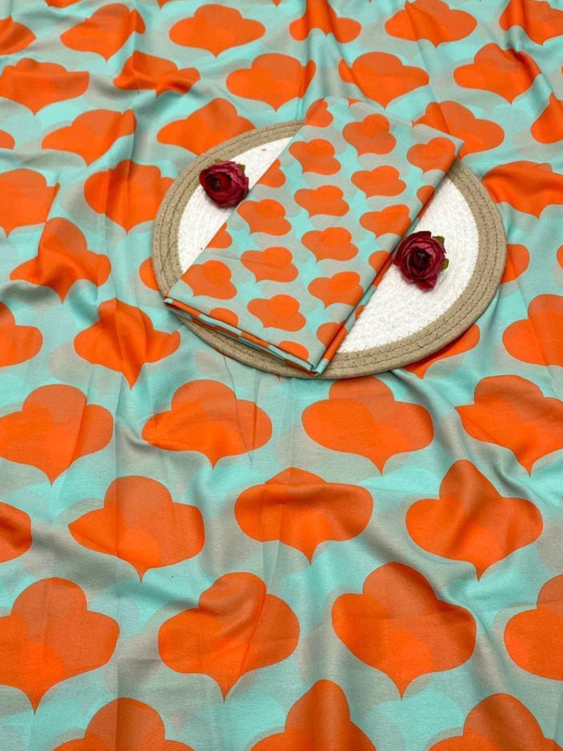 Trendy Orange & Sky Blue Printed Saree