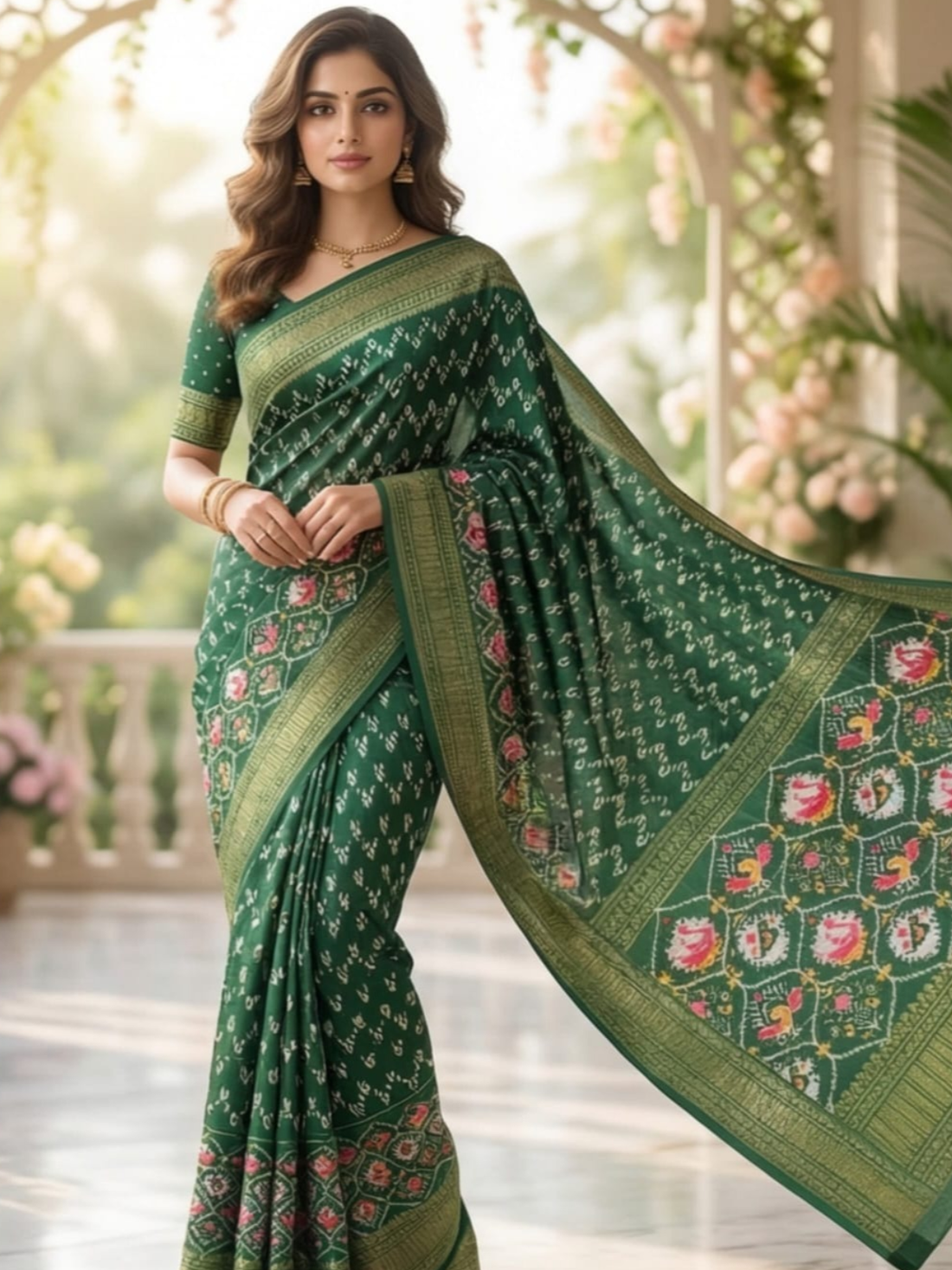 Elegant Green Traditional Silk Saree with Rich Border