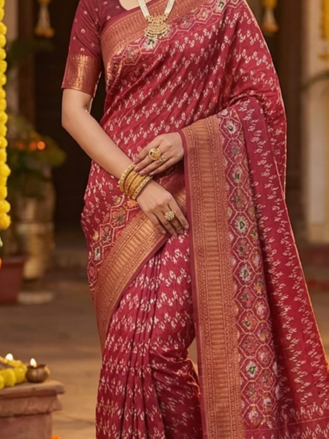 Classic Red Silk Saree with Golden Border