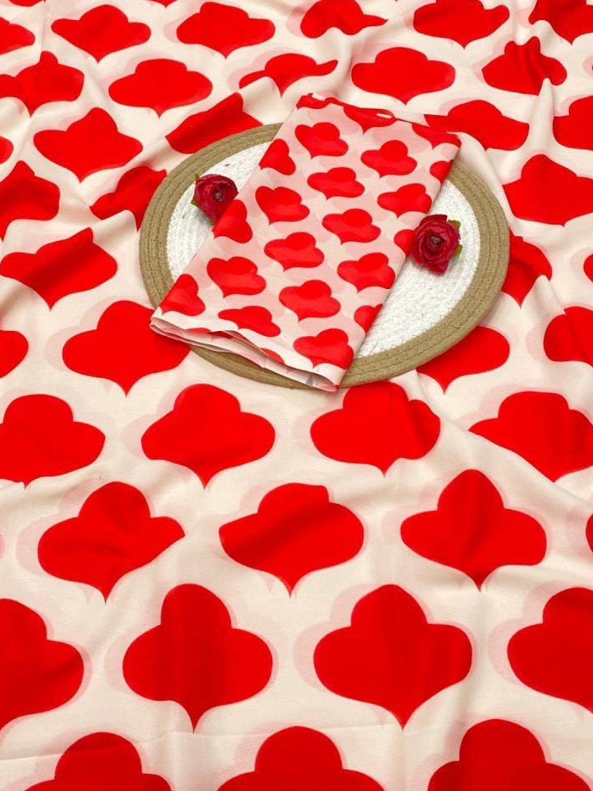 Elegant White & Red Printed Saree