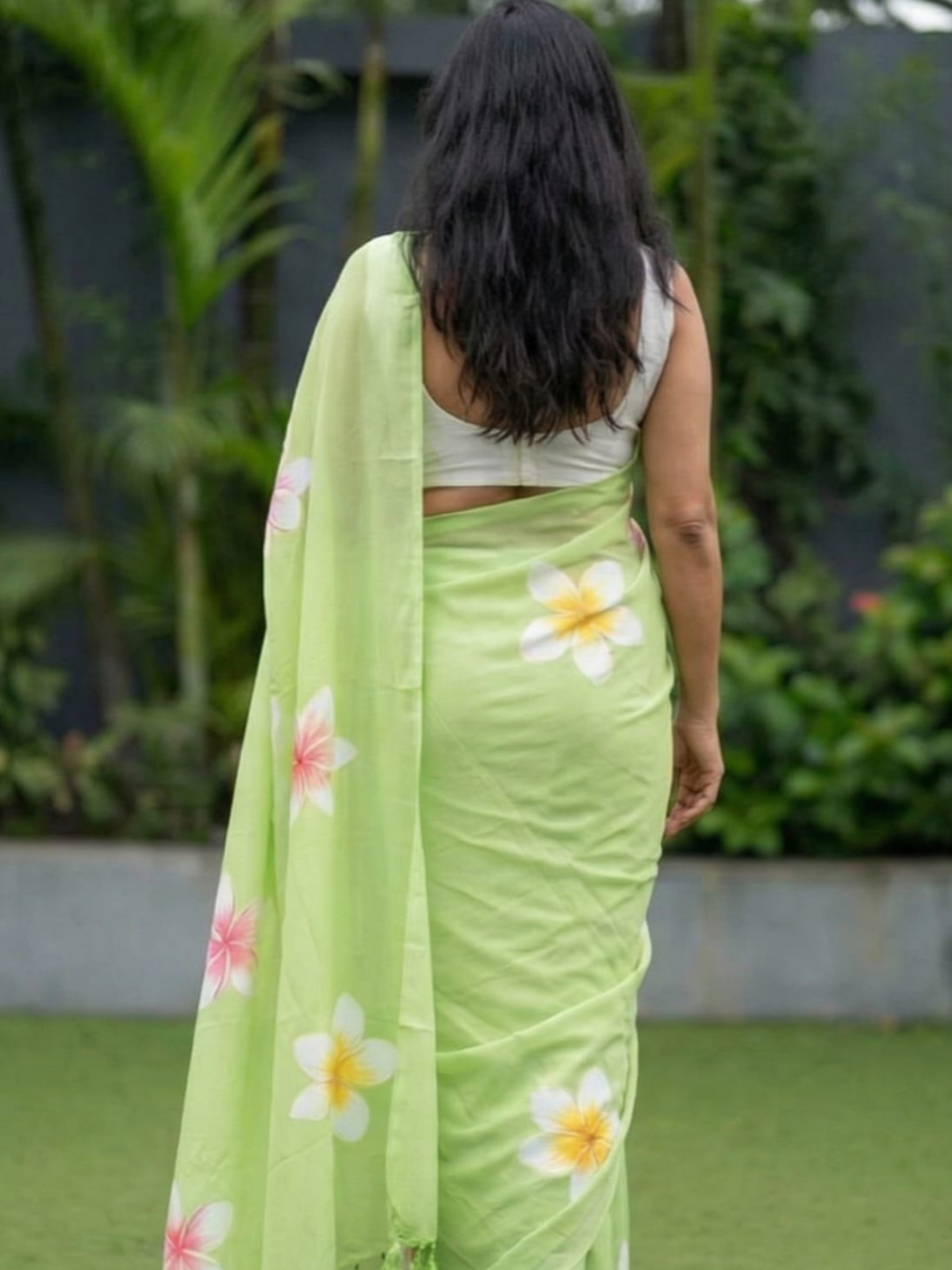Elegant Light Green Floral Saree