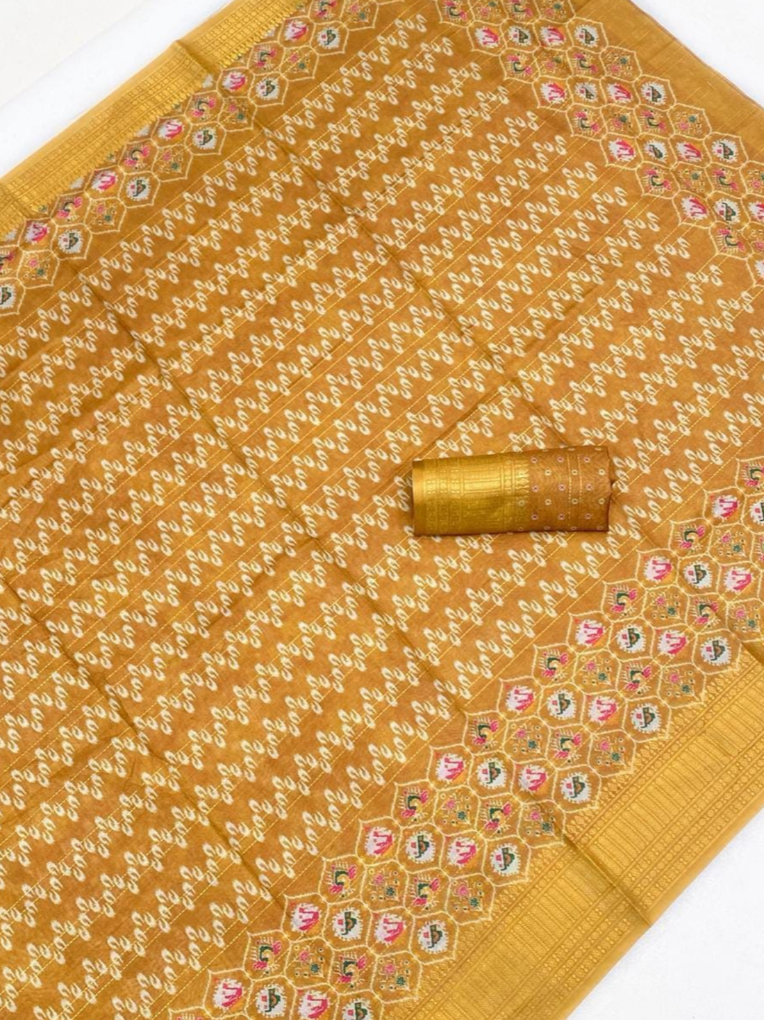 Mustard Yellow Silk Saree with Traditional Design