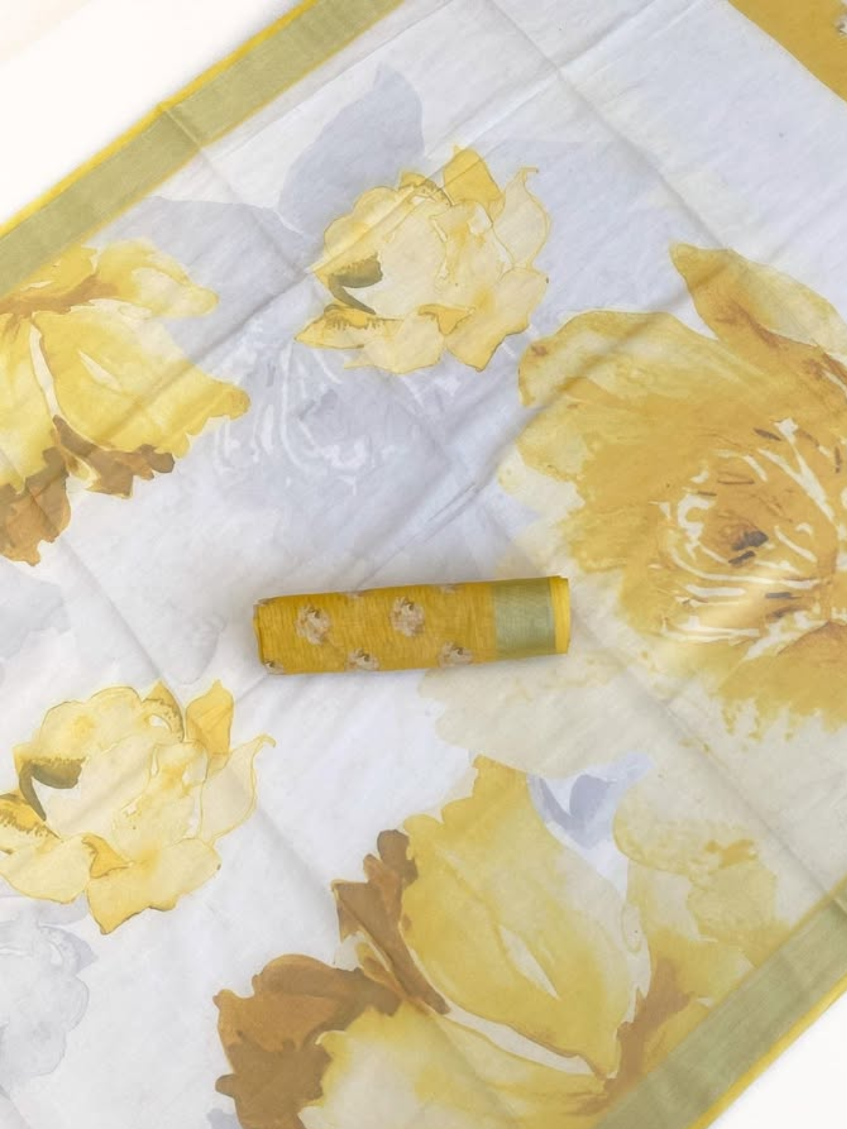Graceful Yellow Floral Organza Saree with Blouse