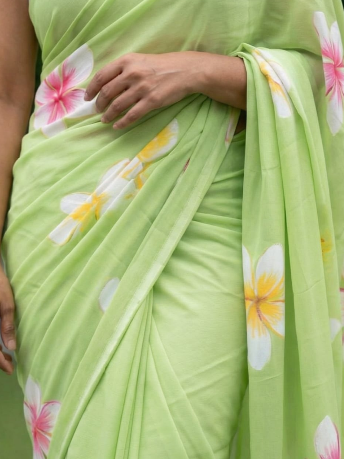 Elegant Light Green Floral Saree