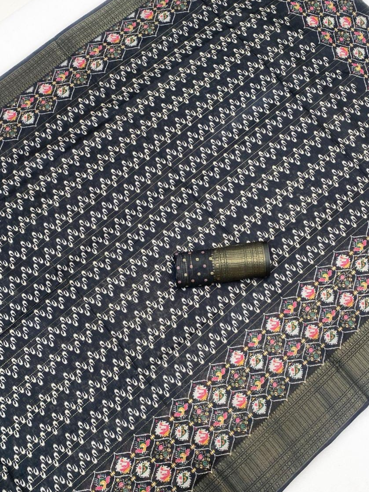 Charcoal Black Silk Saree with Rich Border