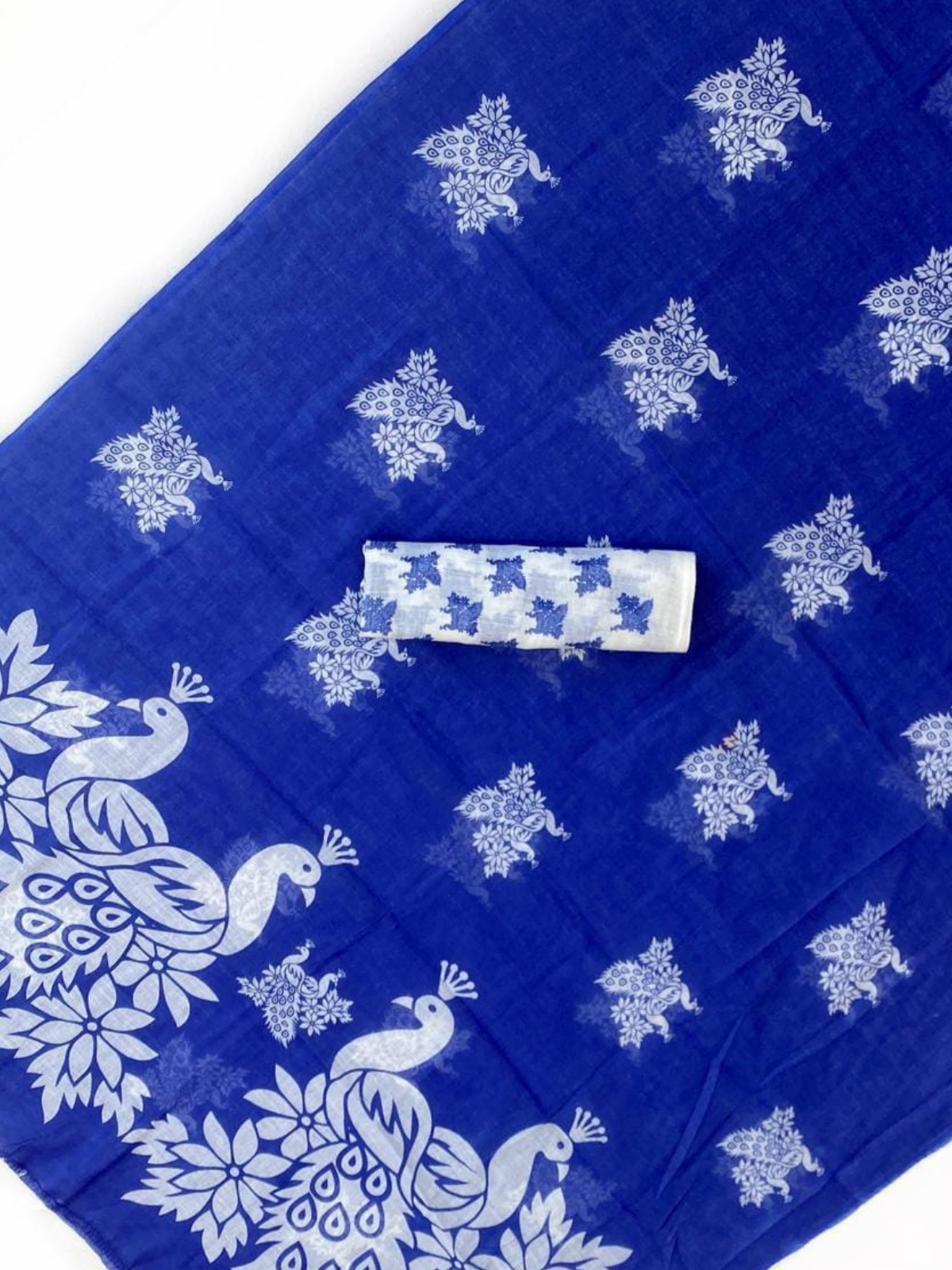 Royal Blue Organza Saree with Peacock Design