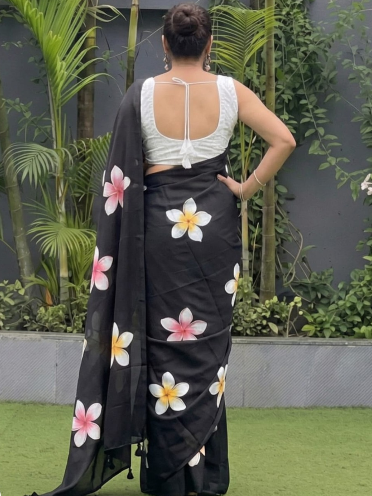 Classic Black Floral Printed Saree