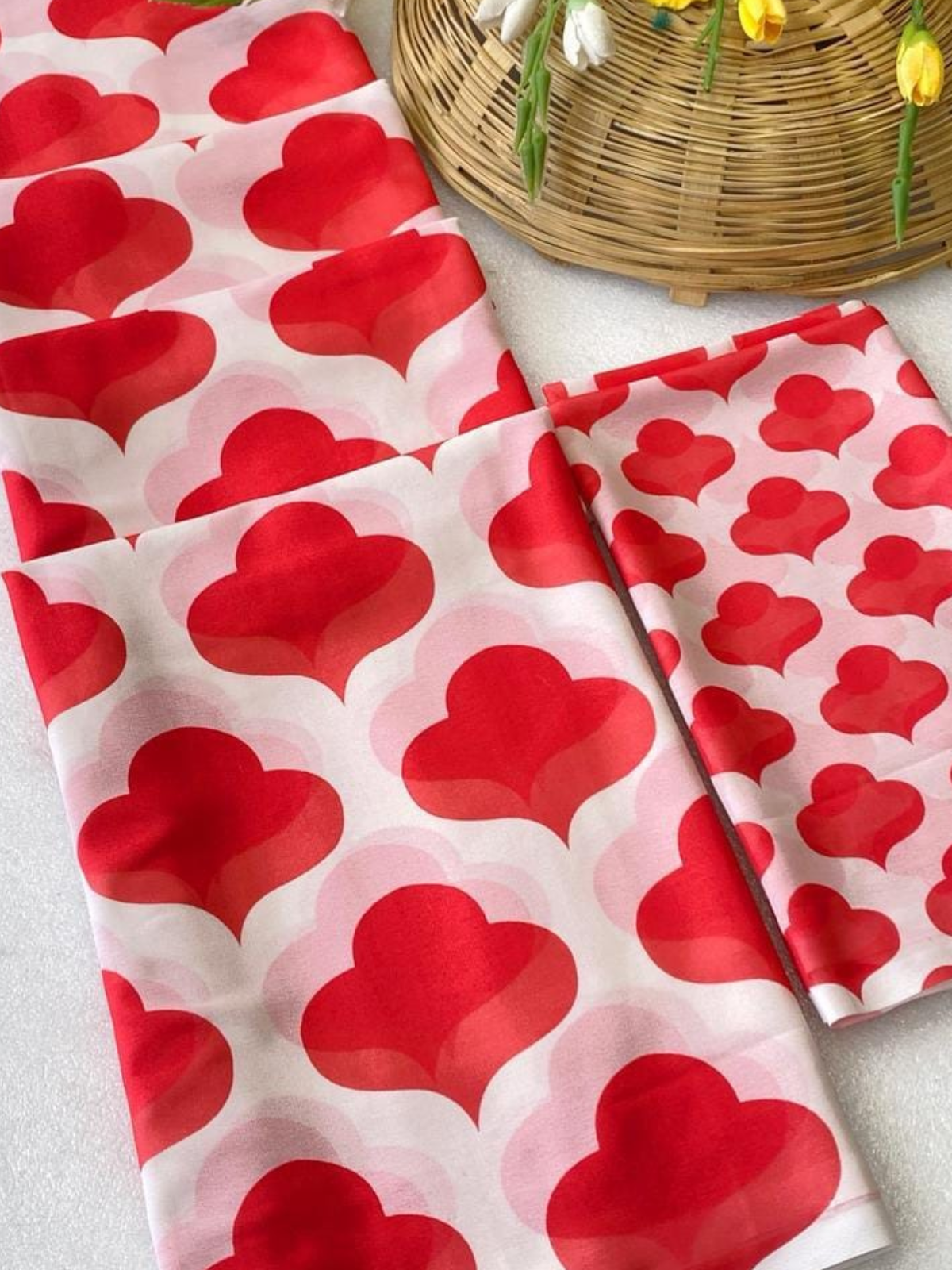 Elegant White & Red Printed Saree