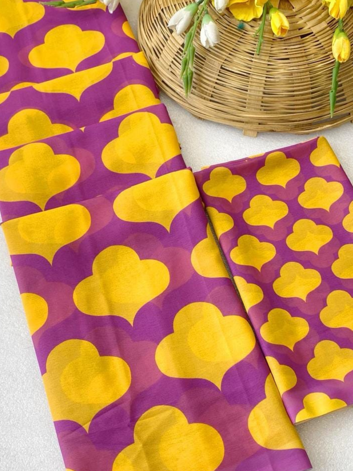 Vibrant Purple & Yellow Printed Saree