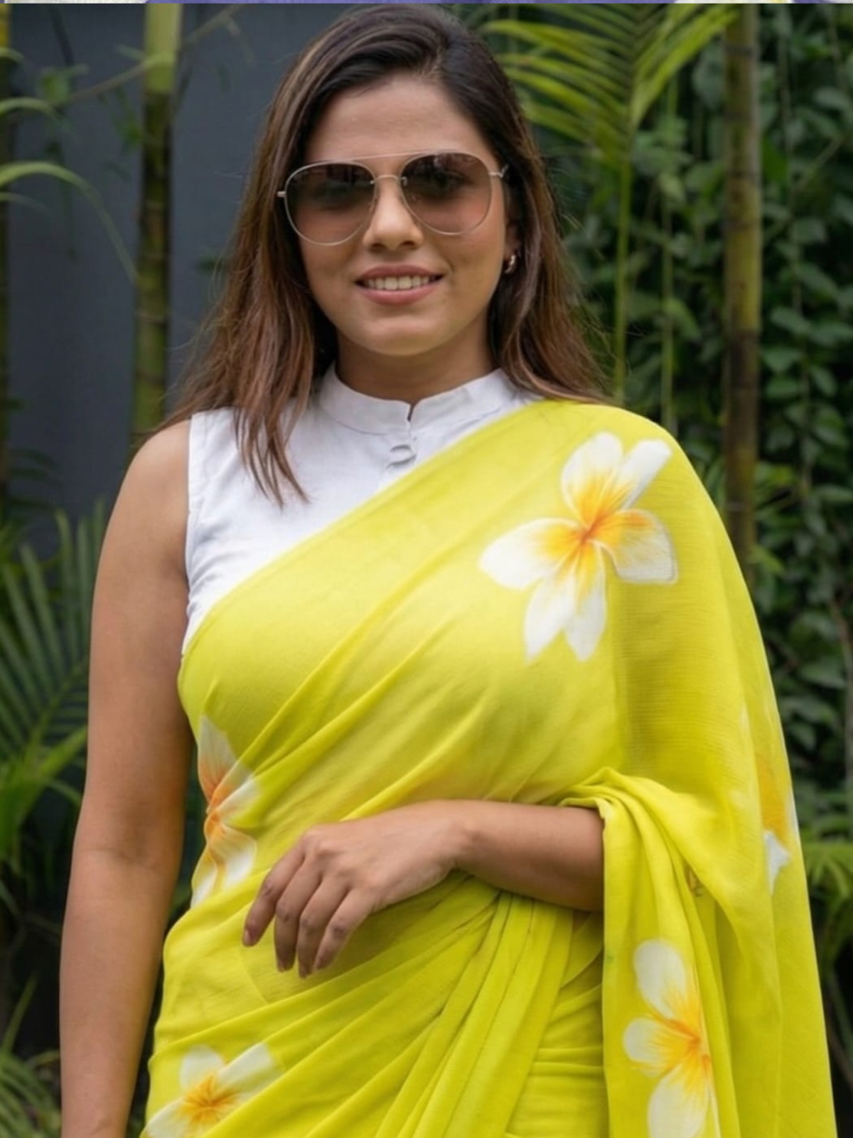 Bright Yellow Floral Printed Saree