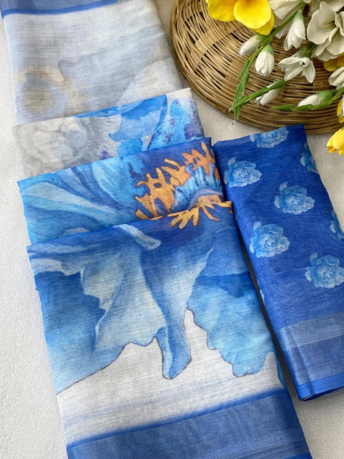 Elegant Blue Floral Organza Saree with Designer Blouse