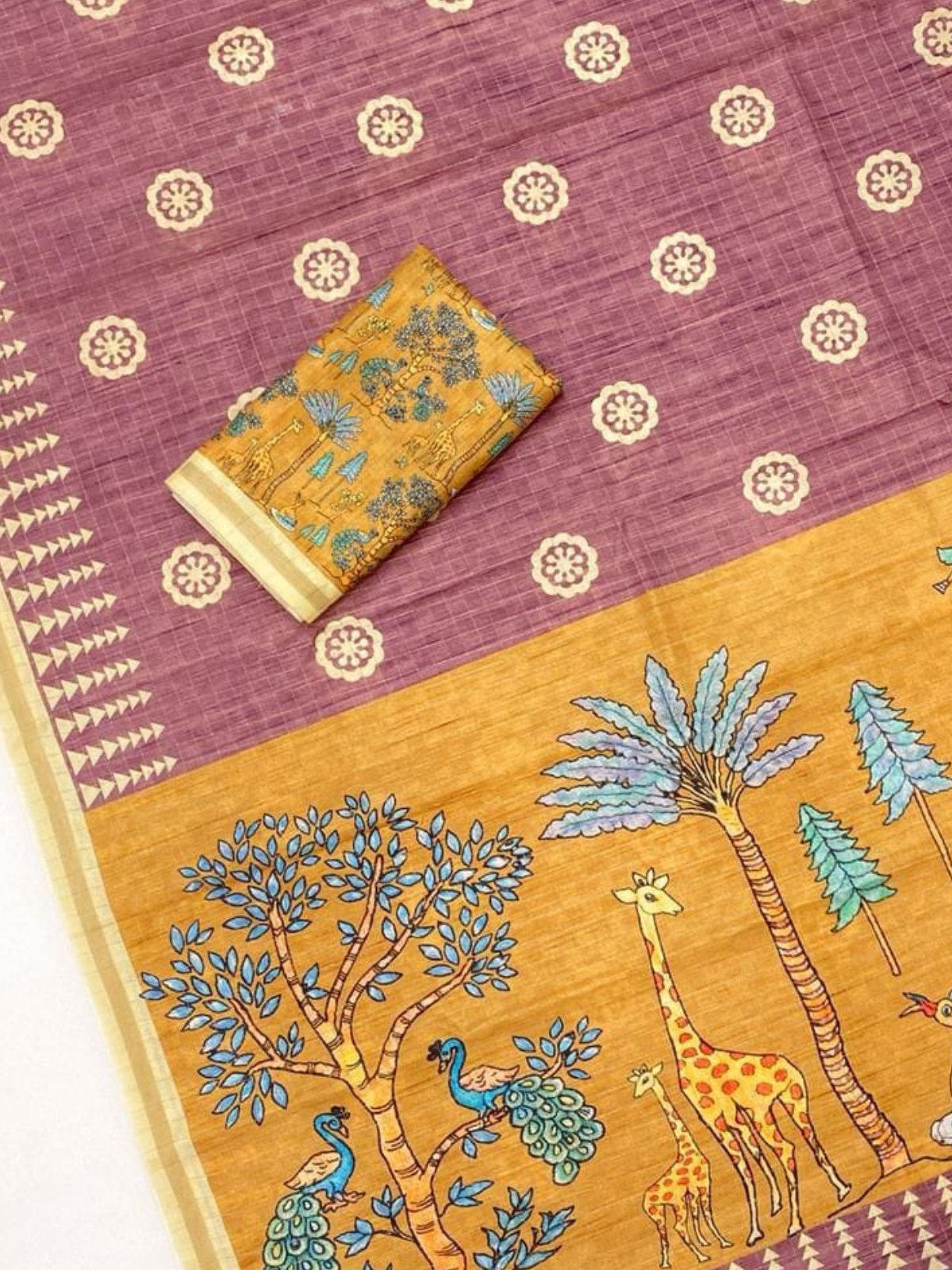 Elegant Mauve Printed Saree with Traditional Animal Pallu