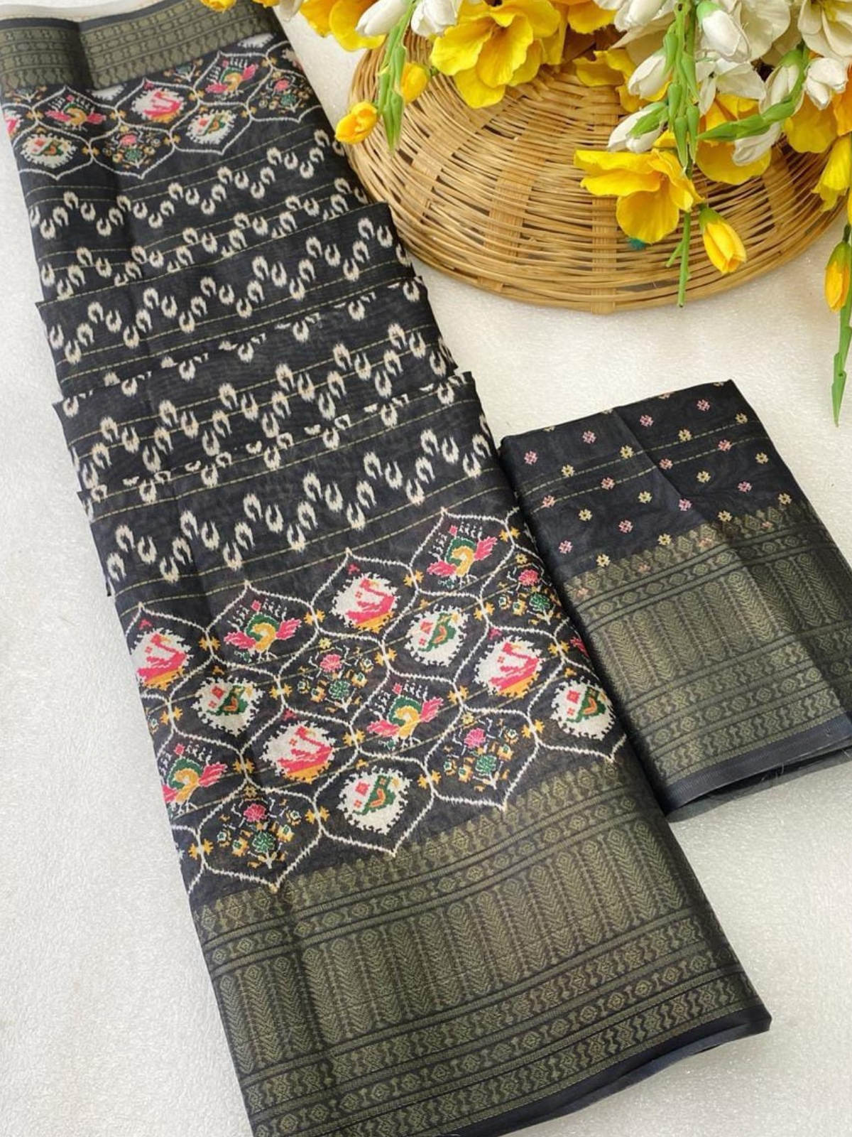 Charcoal Black Silk Saree with Rich Border