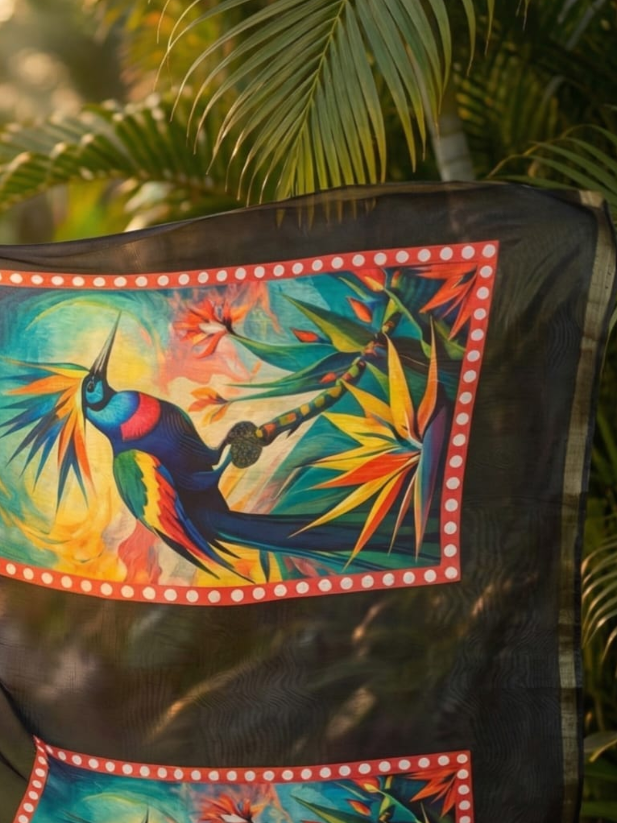Stylish Black Linen Saree with Bird Print