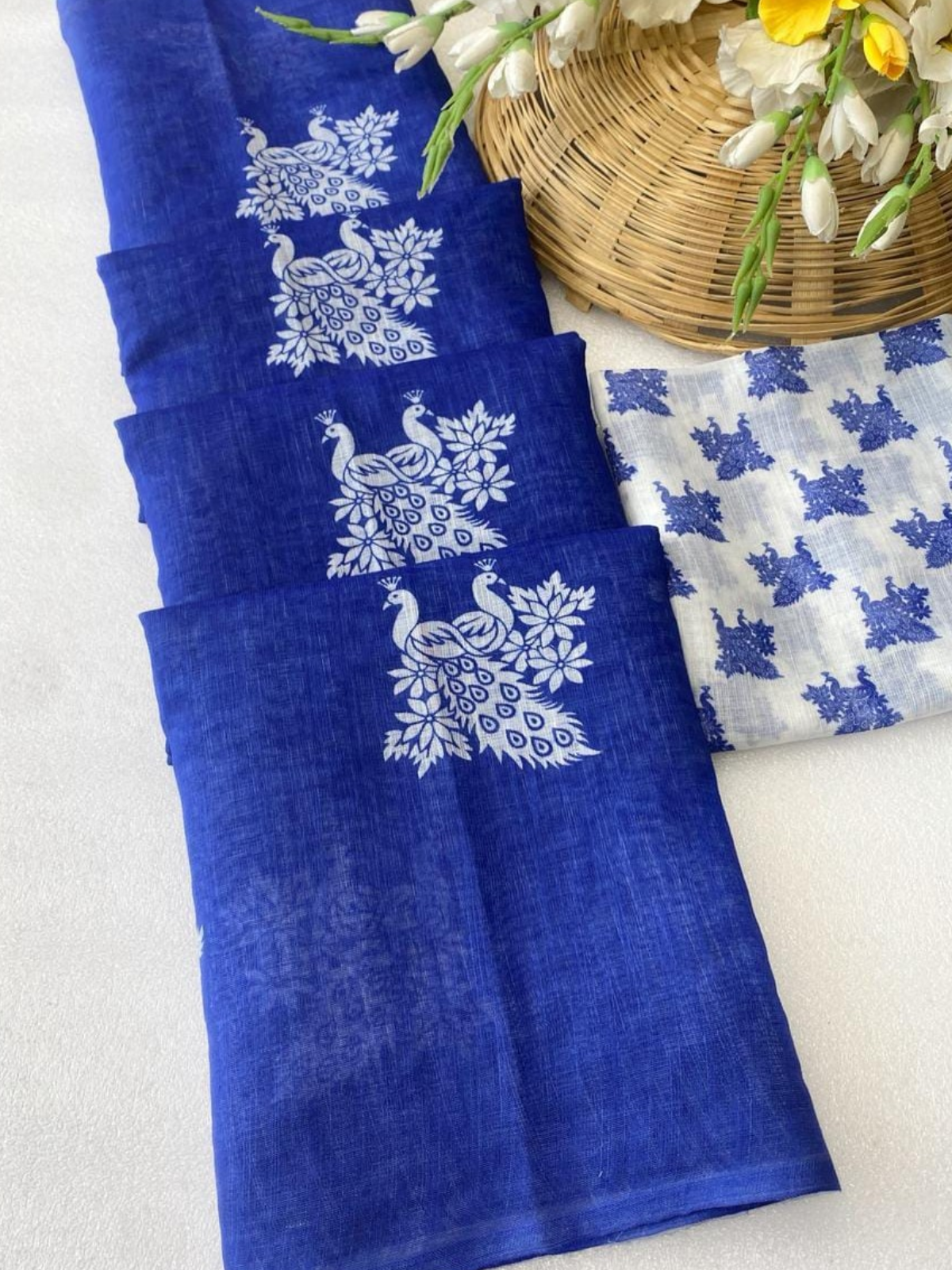 Royal Blue Organza Saree with Peacock Design