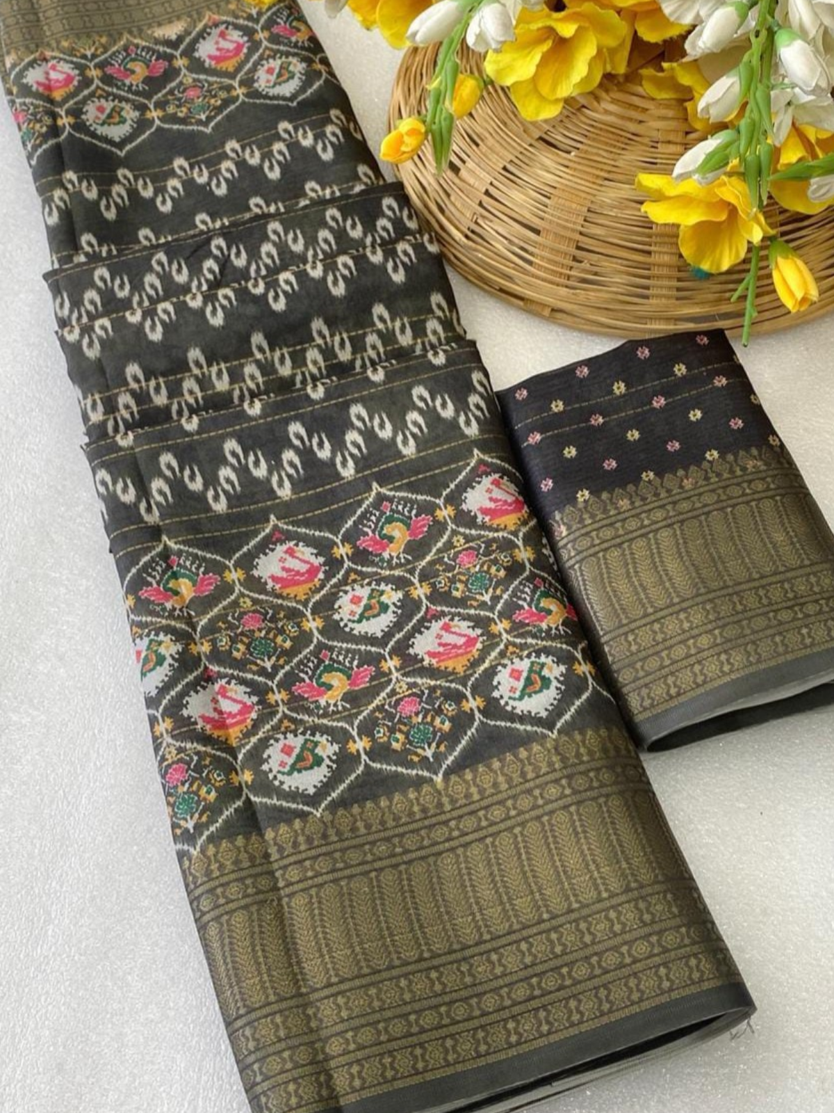 Designer Dark Grey Silk Saree with Traditional Weaving