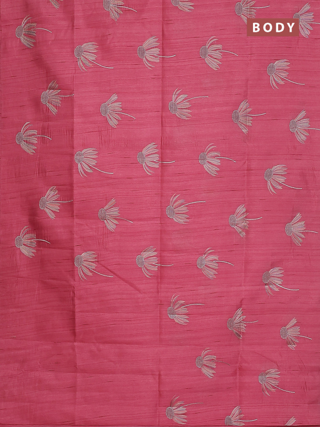 Semi raw silk saree peach pink with floral embroidery work buttas in borderless style