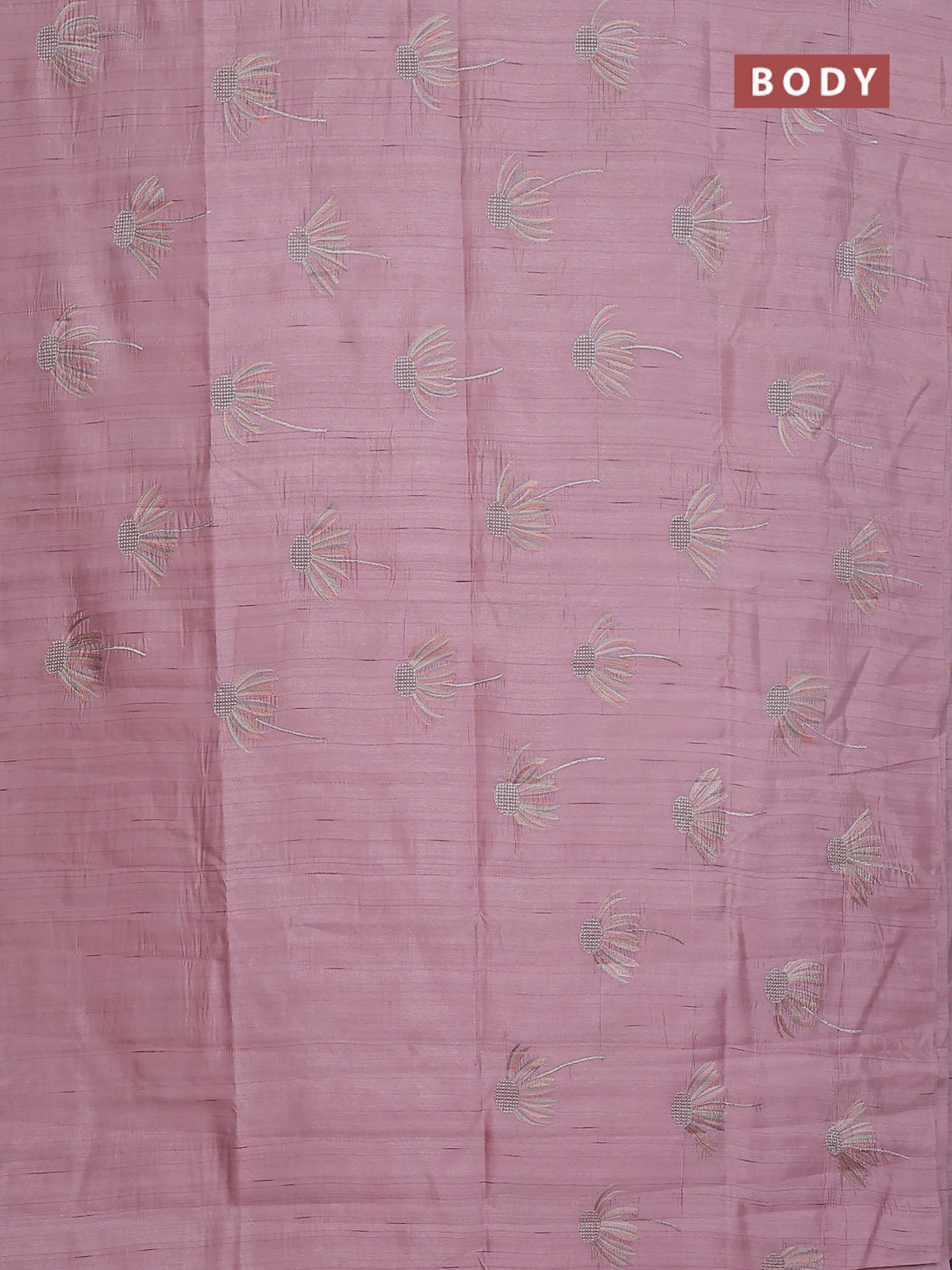 Semi raw silk saree pastel pink with floral embroidery work buttas in borderless style