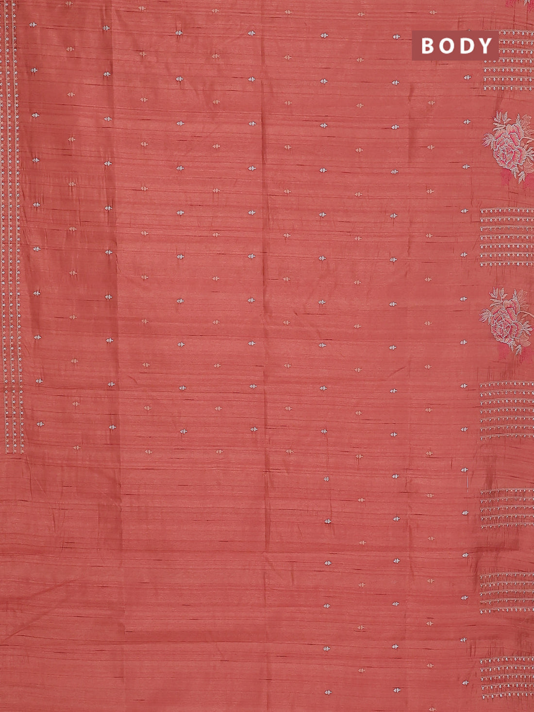 Semi raw silk saree dark peach with embroidery buttas and embroidery butta border