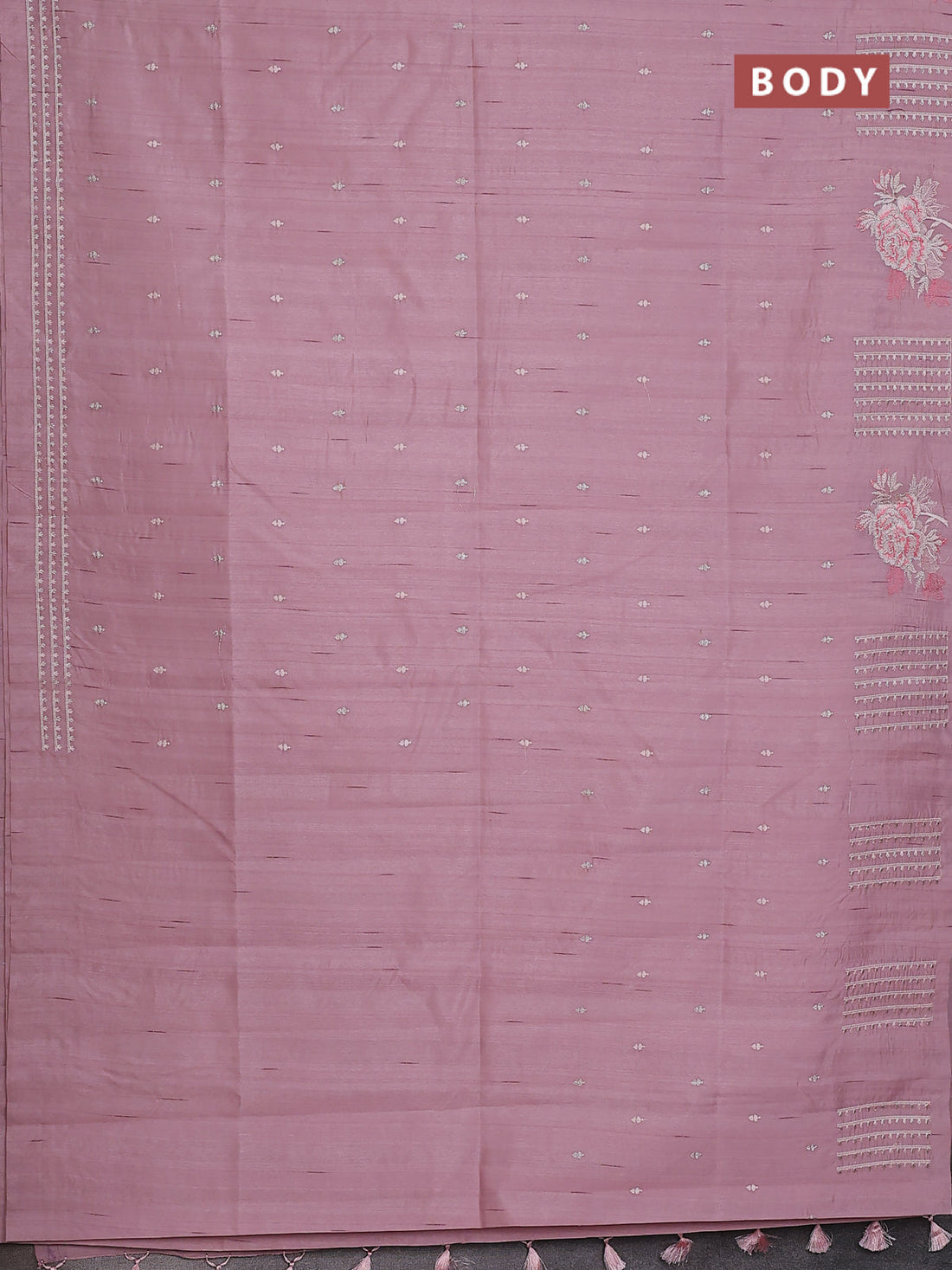 Semi raw silk saree pastel pink with embroidery buttas and embroidery butta border