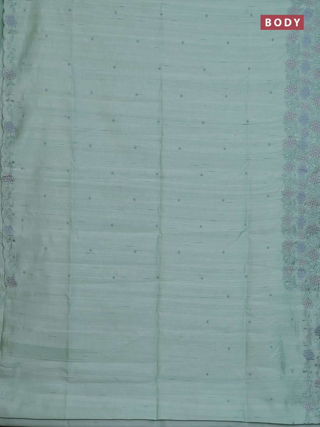 Semi raw silk saree pastel green with embroidery buttas and embroidery border