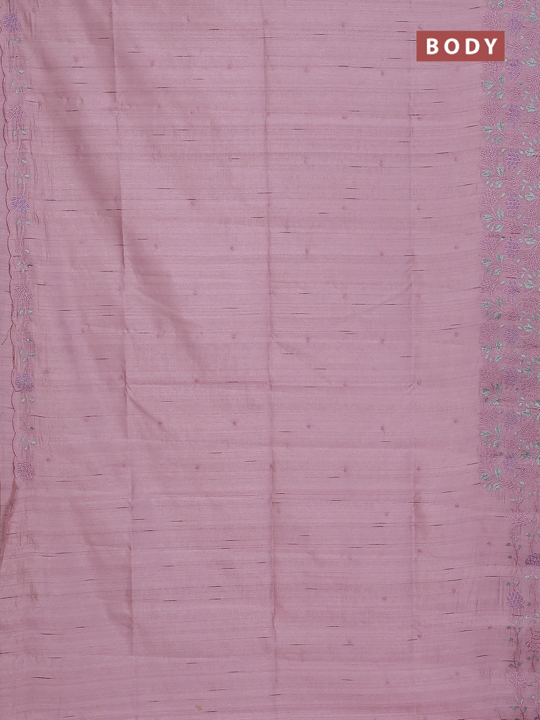 Semi raw silk saree pastel pink with embroidery buttas and embroidery border