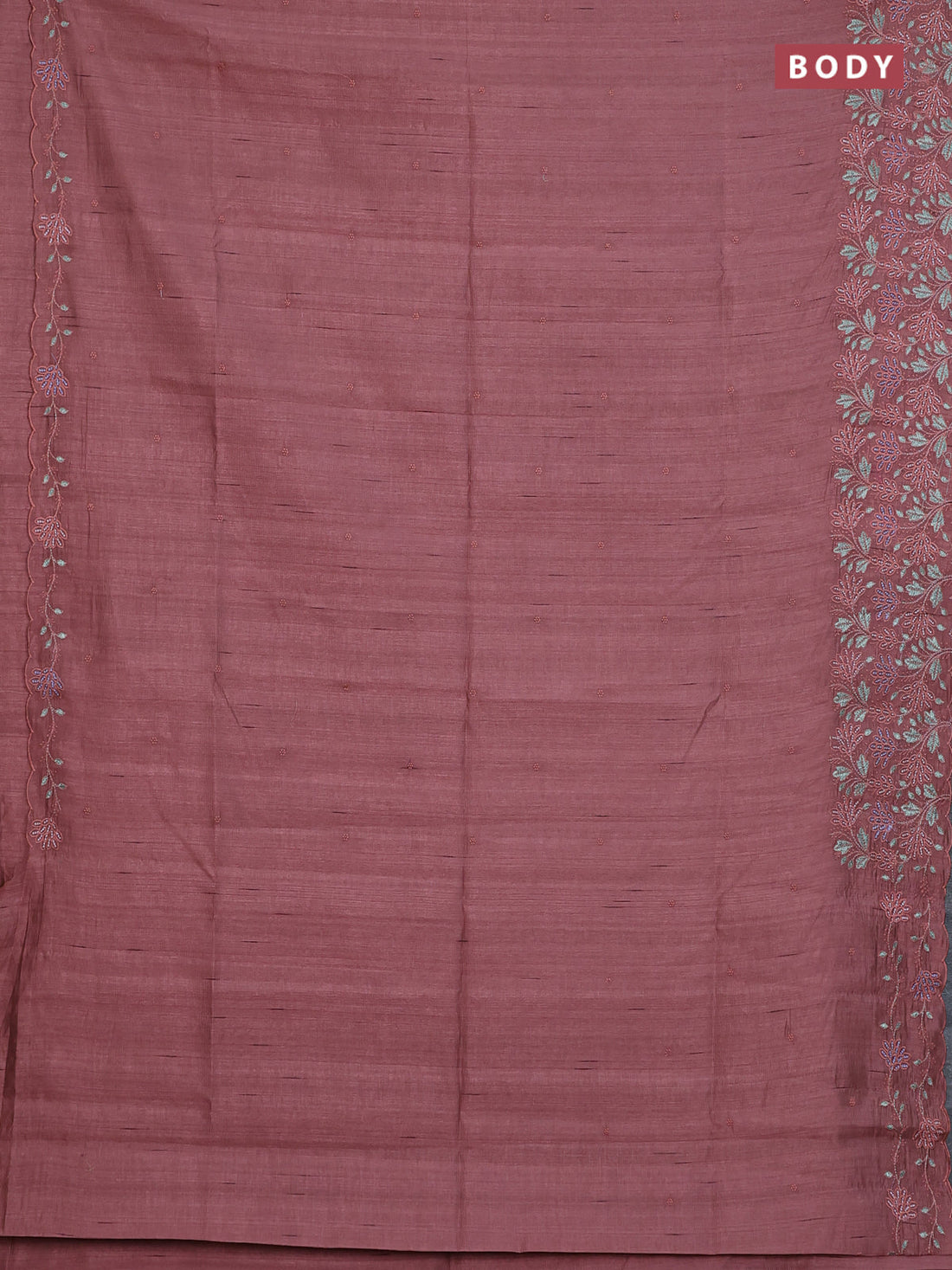Semi raw silk saree rosy brown with embroidery buttas and embroidery border