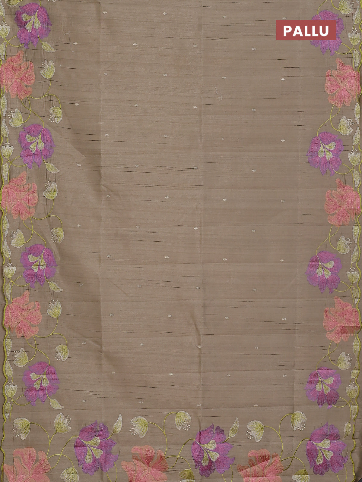 Semi raw silk saree beige with embroidery work buttas and floral embroidery border