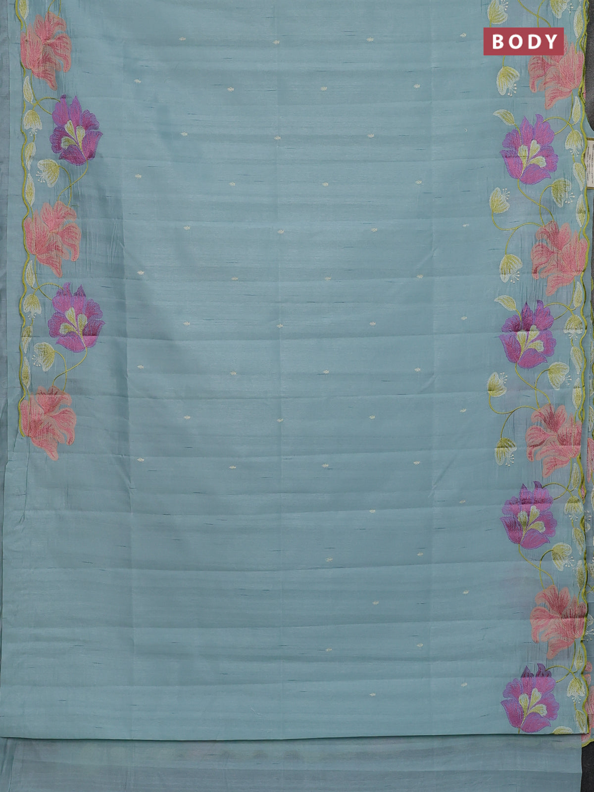 Semi raw silk saree pastel blue with embroidery work buttas and floral embroidery border