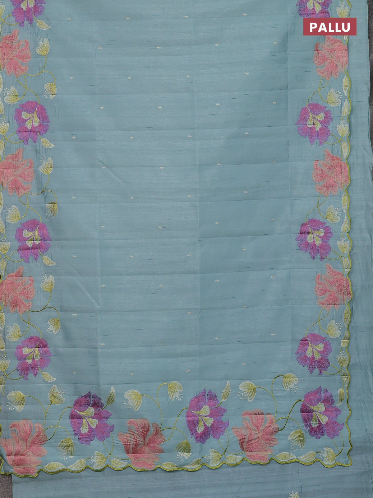 Semi raw silk saree pastel blue with embroidery work buttas and floral embroidery border