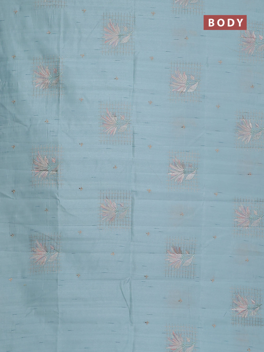 Semi raw silk saree pastel blue with embroidery buttas and embroidery butta border