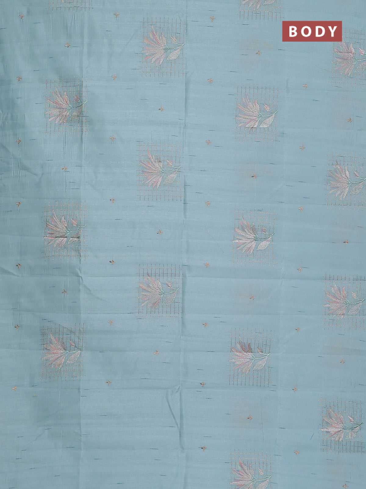 Semi raw silk saree pastel blue with embroidery buttas and embroidery butta border