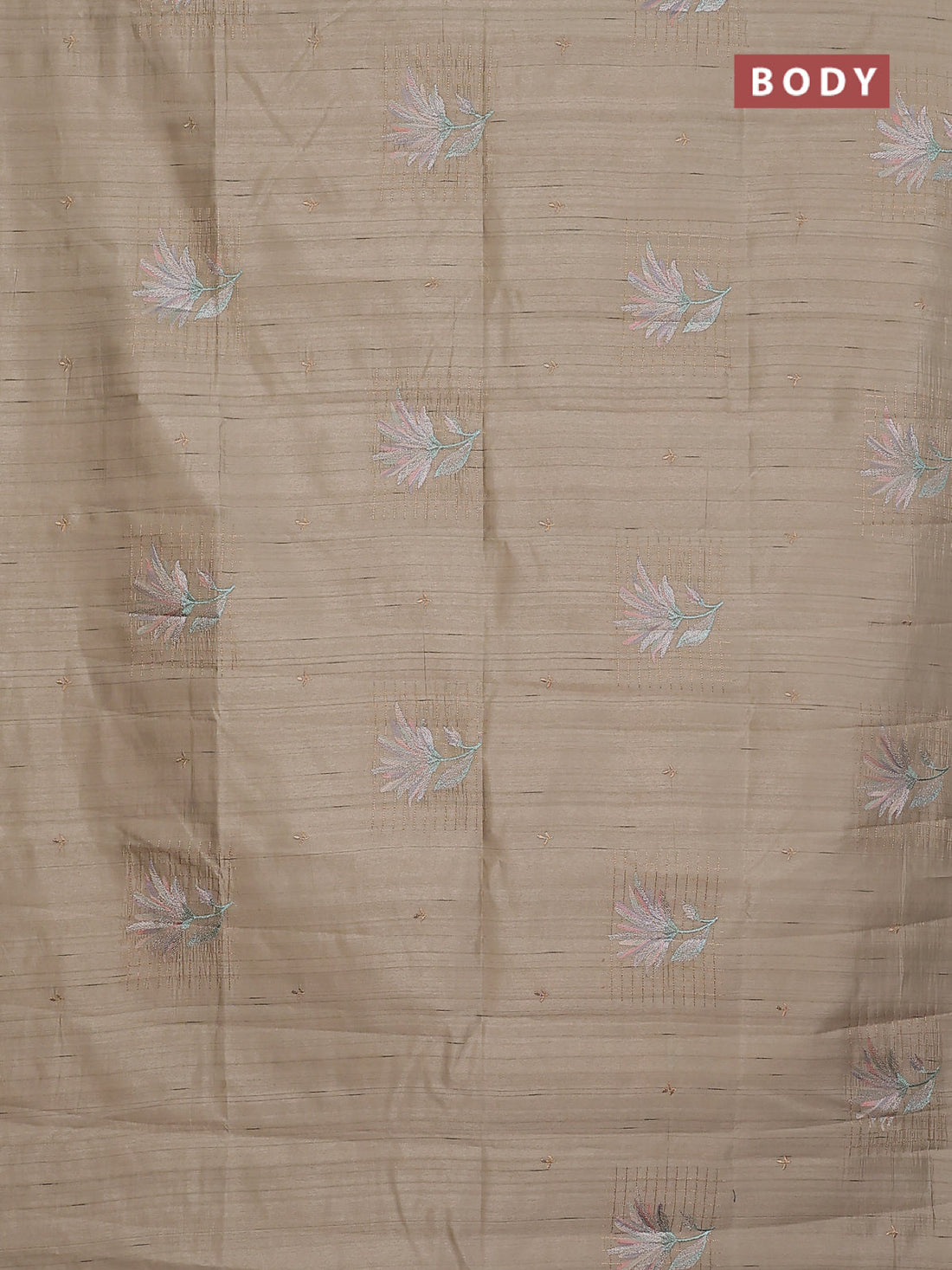 Semi raw silk saree beige with embroidery buttas and embroidery butta border