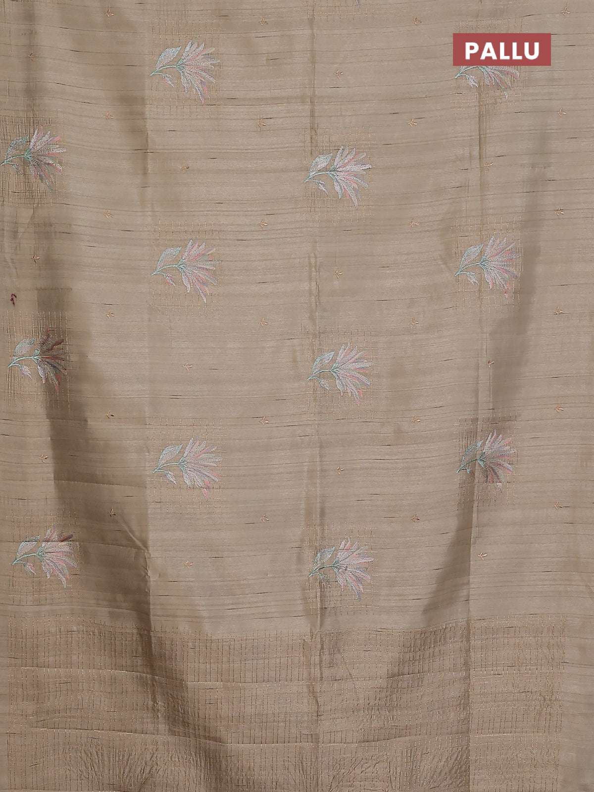 Semi raw silk saree beige with embroidery buttas and embroidery butta border