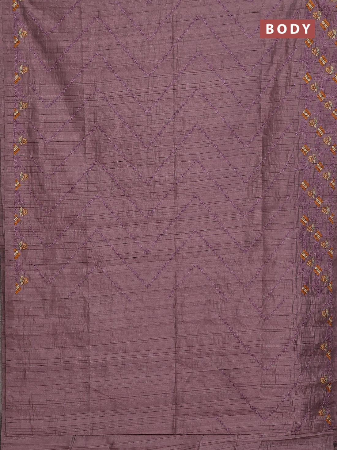Semi raw silk saree pastel purple shade with allover embrodery work and embroidery border