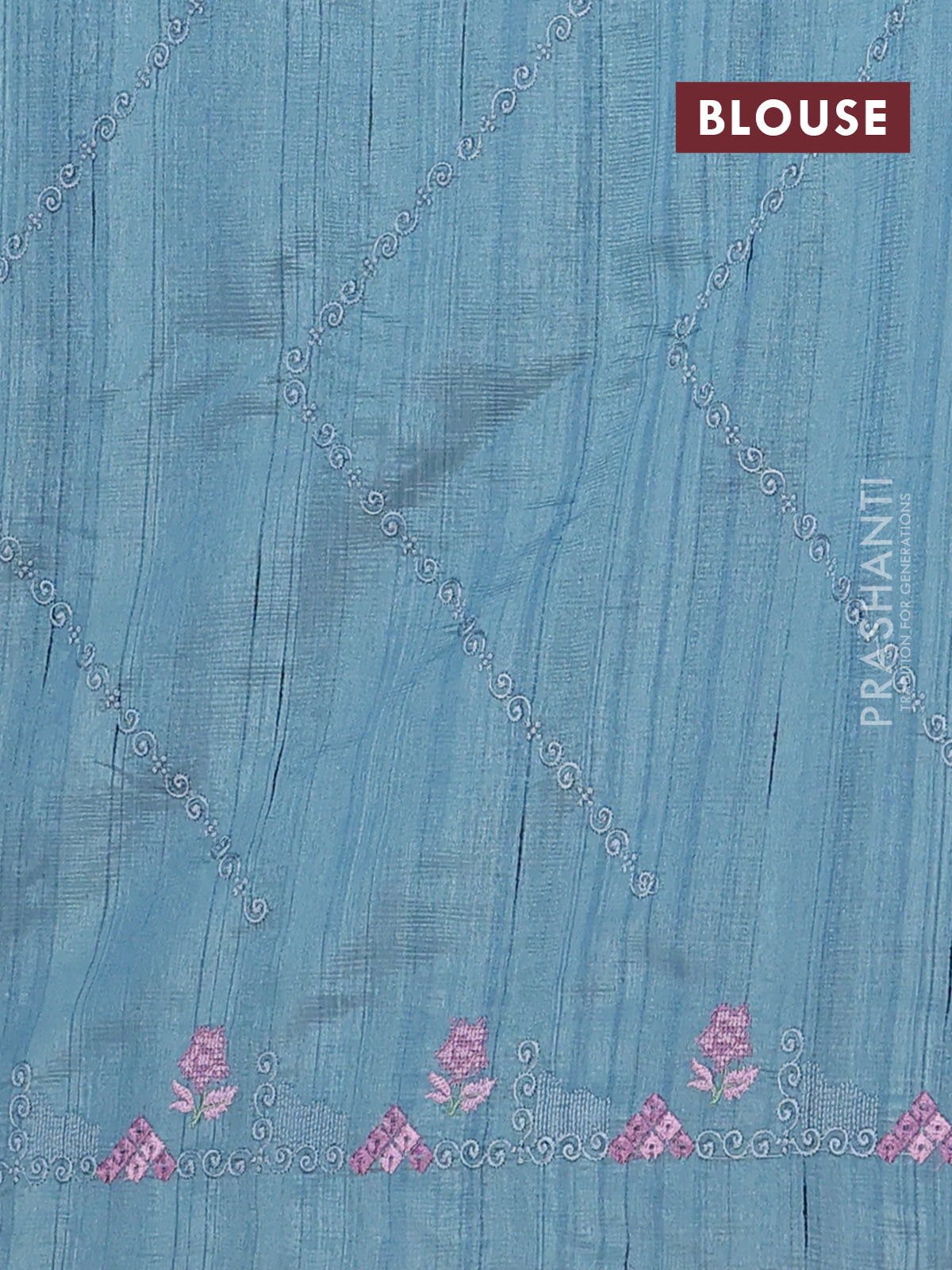 Semi raw silk saree pastel blue shade with allover embrodery work and embroidery border
