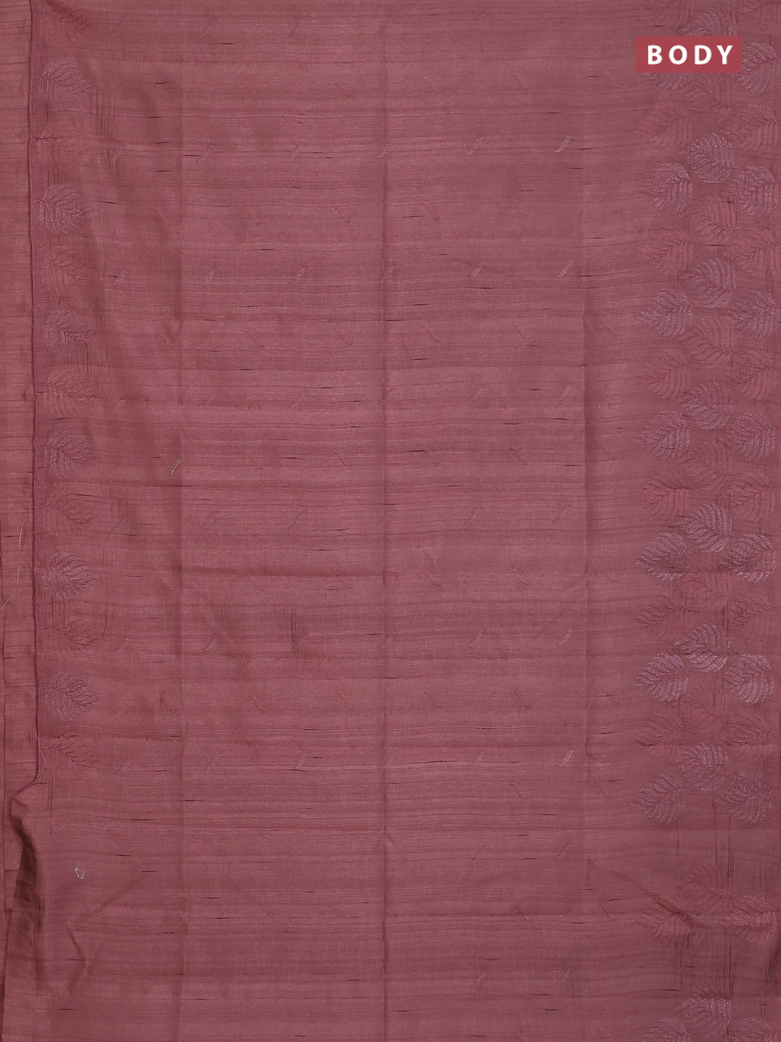 Semi raw silk saree brown with embroidery buttas and leaf embroidery border
