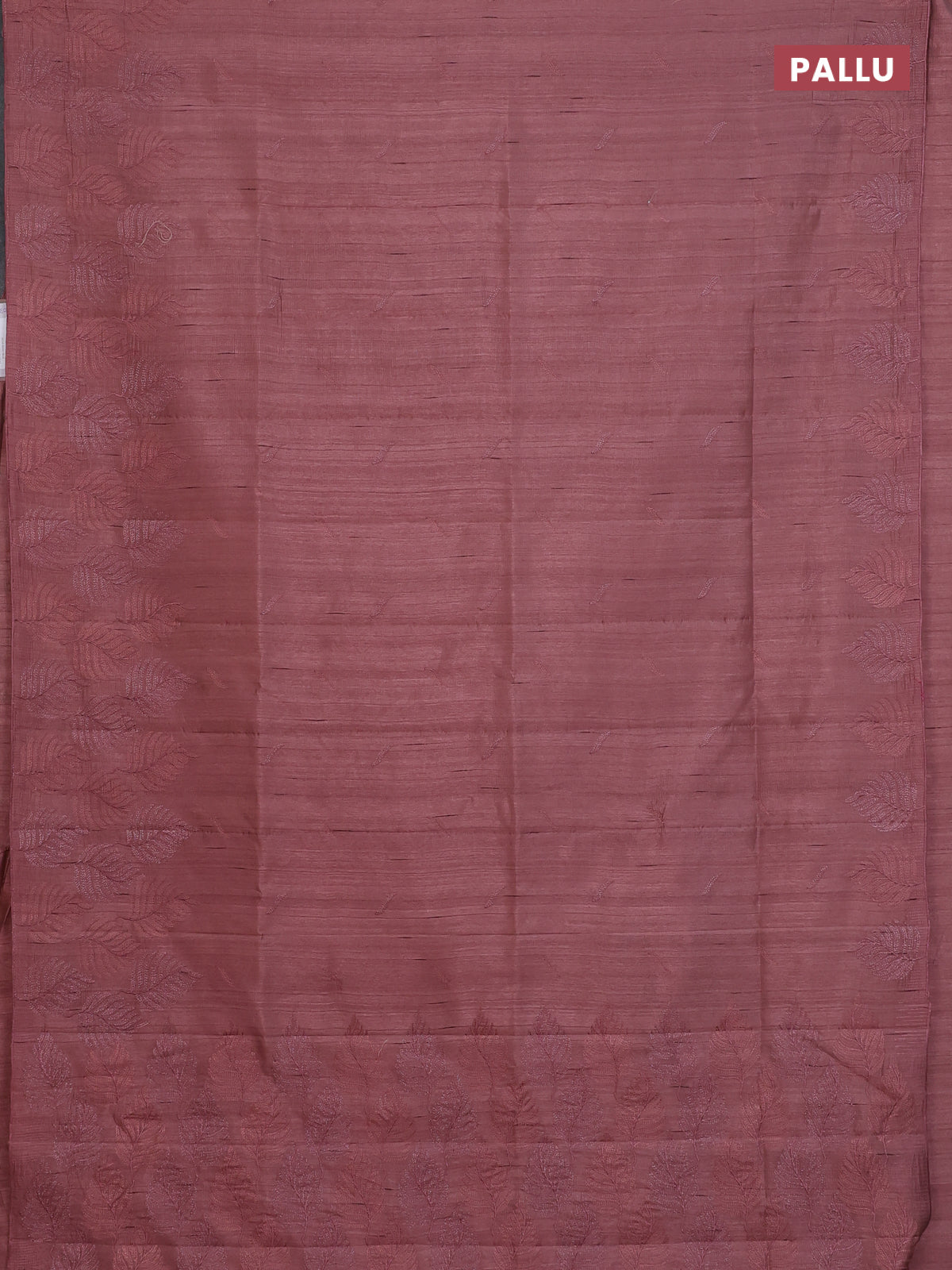 Semi raw silk saree brown with embroidery buttas and leaf embroidery border