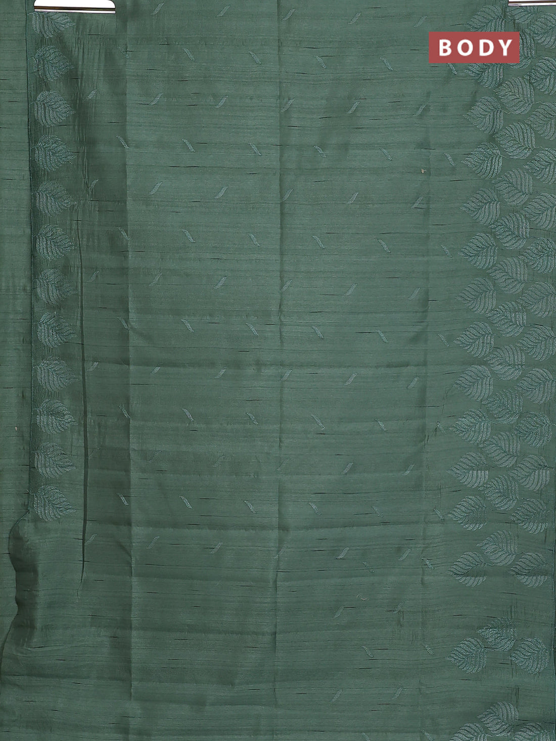 Semi raw silk saree green shade with embroidery buttas and leaf embroidery border