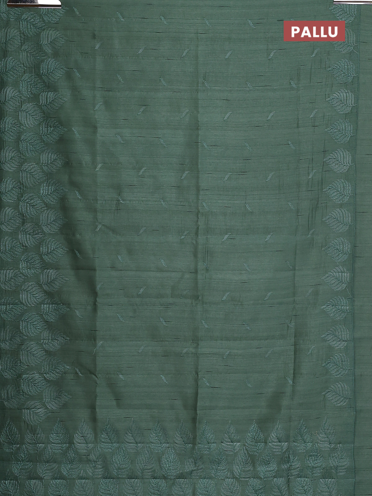 Semi raw silk saree green shade with embroidery buttas and leaf embroidery border