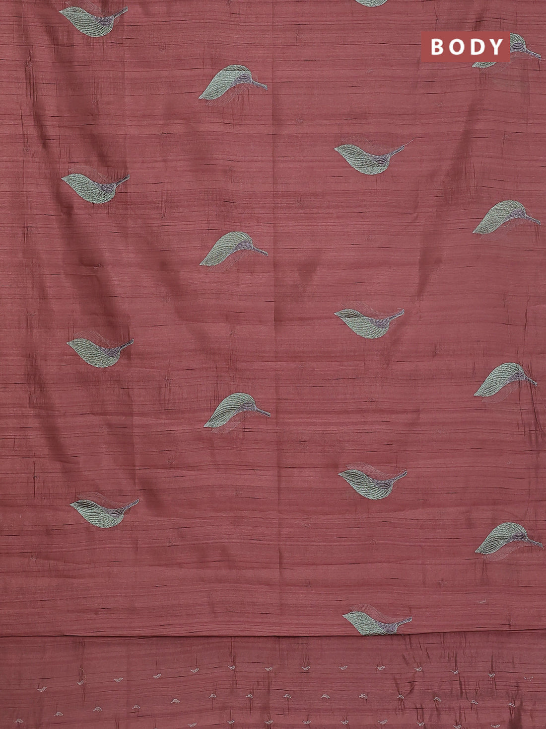 Semi raw silk saree brown with leaf embroidery buttas in borderless style