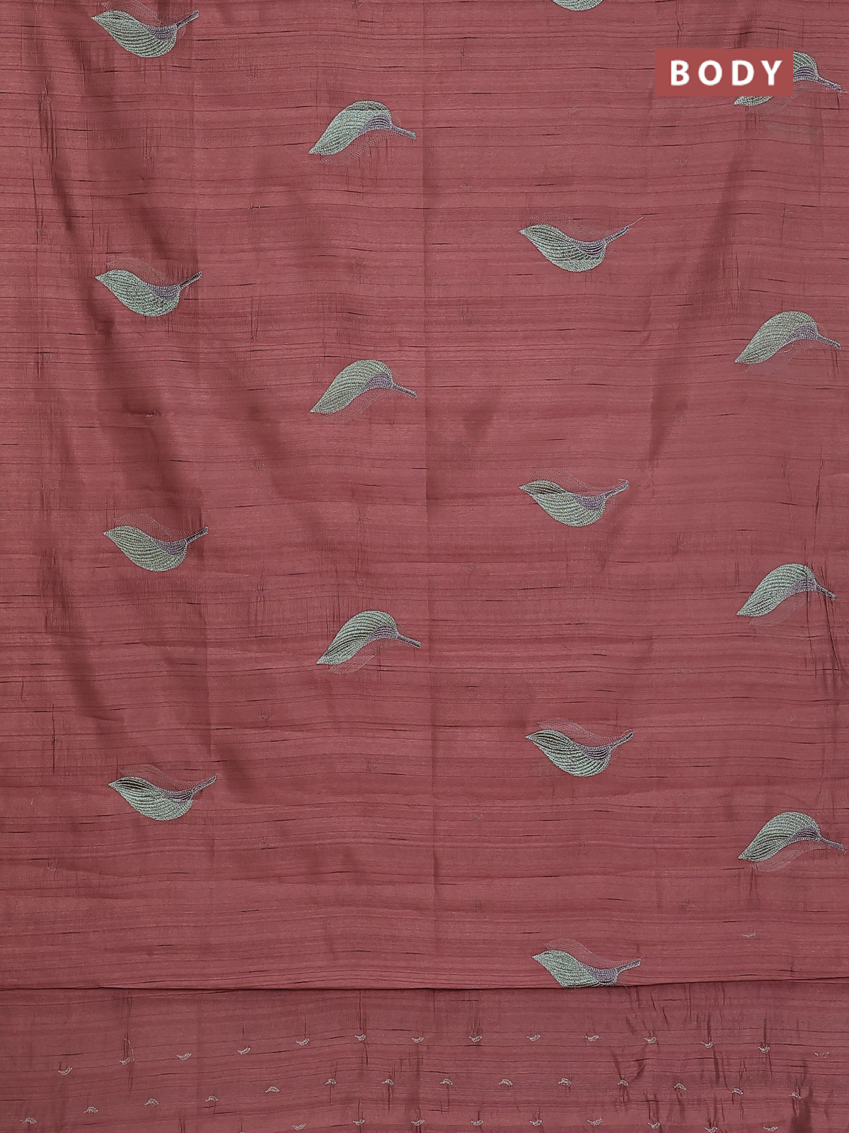 Semi raw silk saree brown with leaf embroidery buttas in borderless style